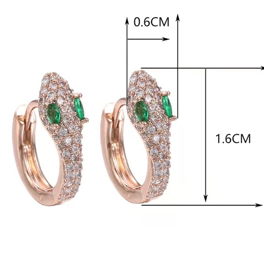 NEW 14K Gold Plated Emerald Snake Hoop Earrings - Picture 6 of 6